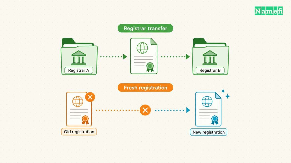 Transfers and fresh registrations create different historical questions.
