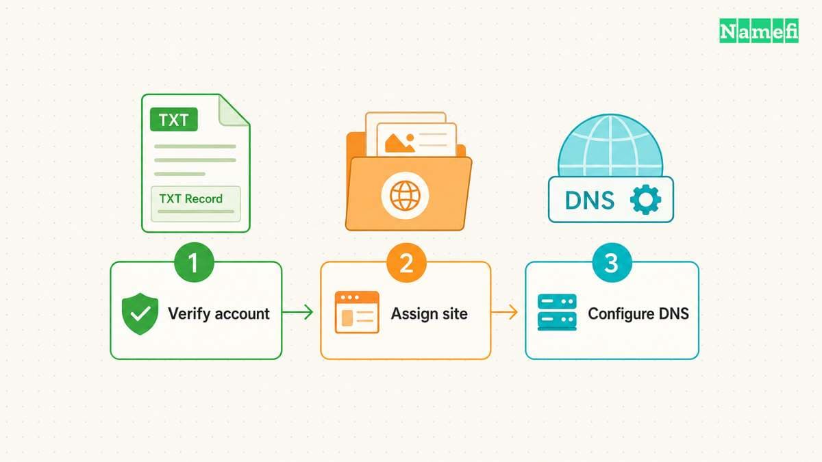 Account verification protects the domain before DNS points toward Pages.