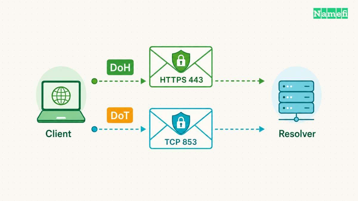 DoH and DoT use different transport and configuration details.