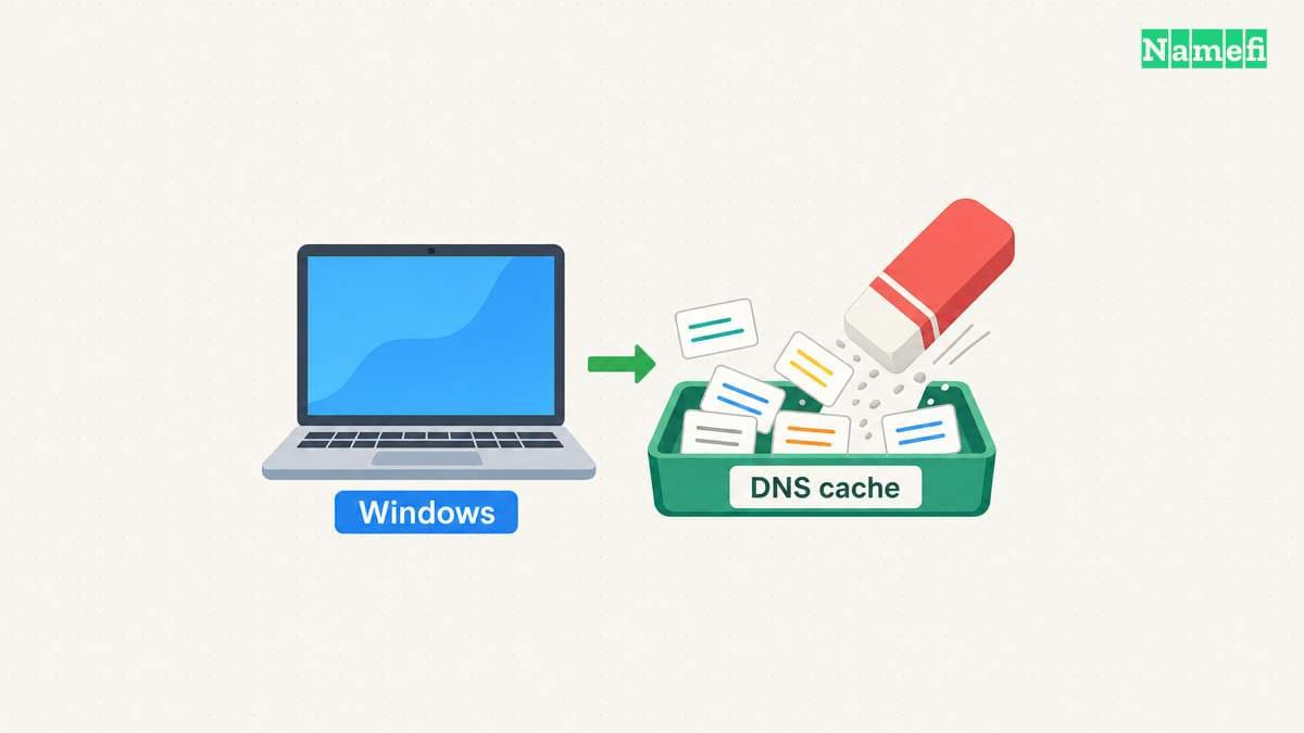 A Windows laptop clears one local DNS cache tray.