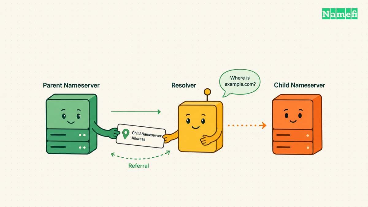 Glue gives the resolver an address before the child can answer.