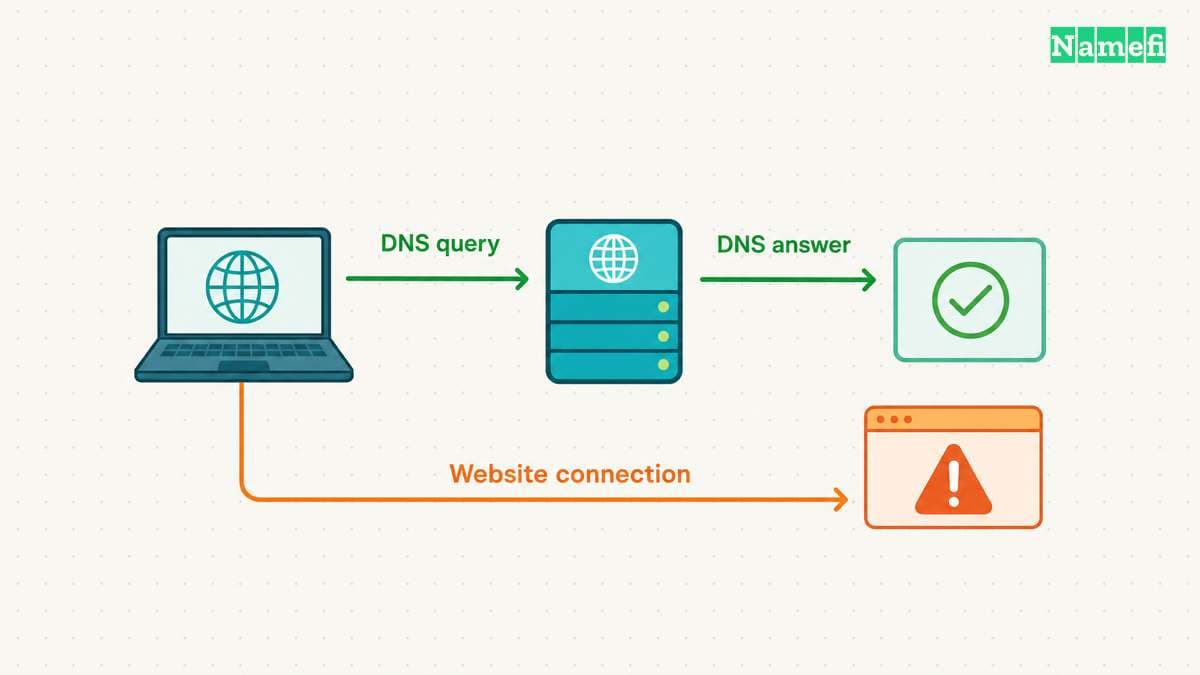 A successful DNS answer and a successful website connection require separate checks.
