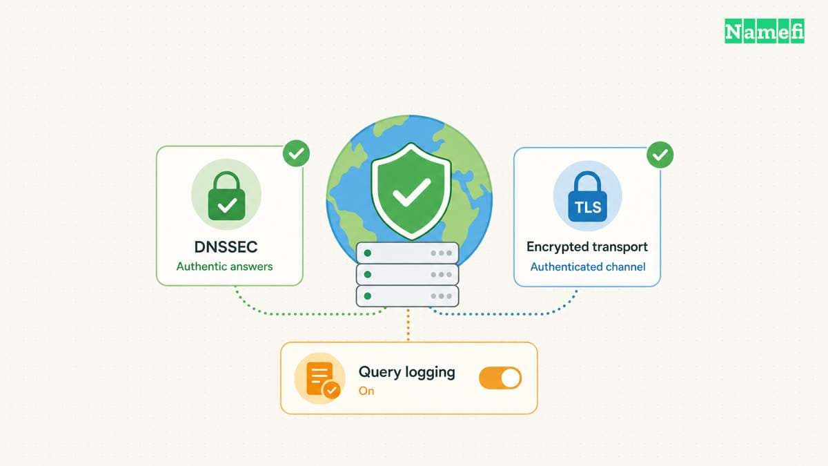 DNSSEC validation and transport encryption need separate checks.