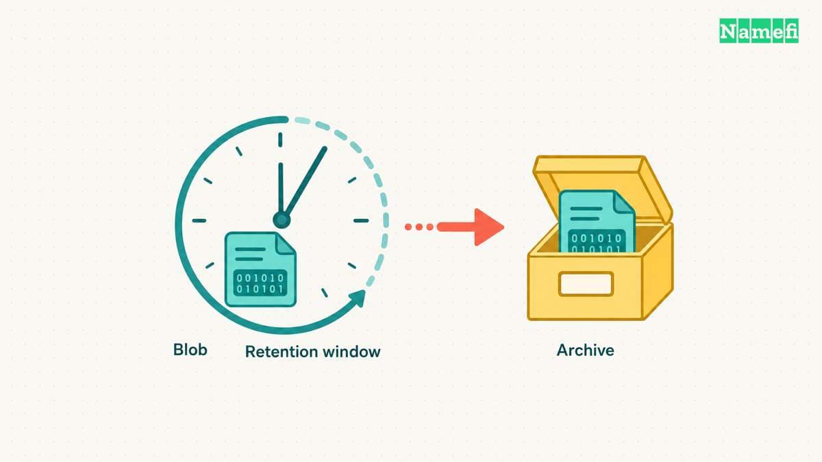 A blob remains available during its retention window and needs a separate archival copy for later retrieval.