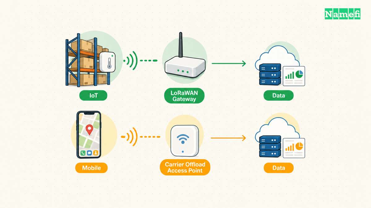 The diagram illustrates helium connects devices through separate wireless service paths.