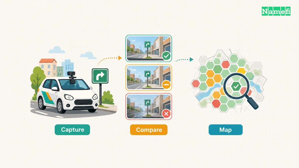 The diagram illustrates hivemapper turns contributed imagery into location-specific map data.
