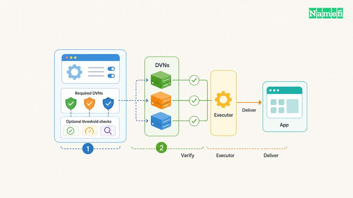 The diagram illustrates layerZero makes application configuration central to message verification.