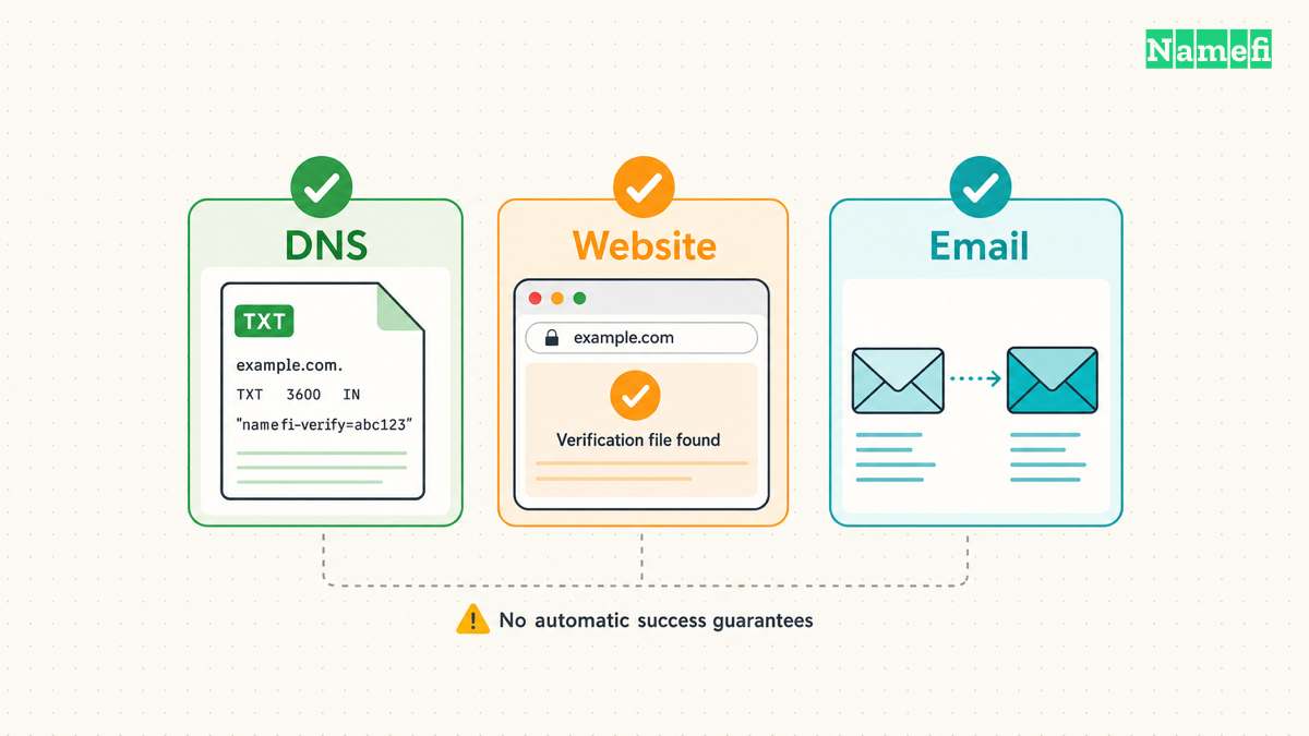 Separate checks verify DNS, website and mail after the change.