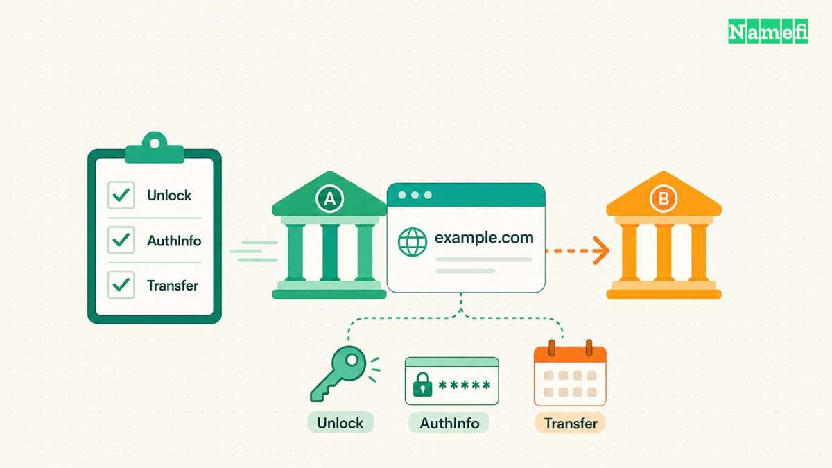 An unlock checklist, authorization code, and transfer connect two registrar choices.
