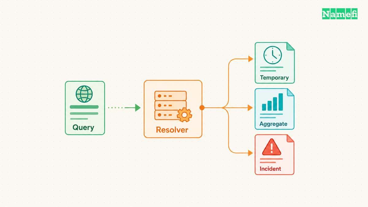 DNS privacy checks separate temporary logs, aggregate statistics, and incident records.