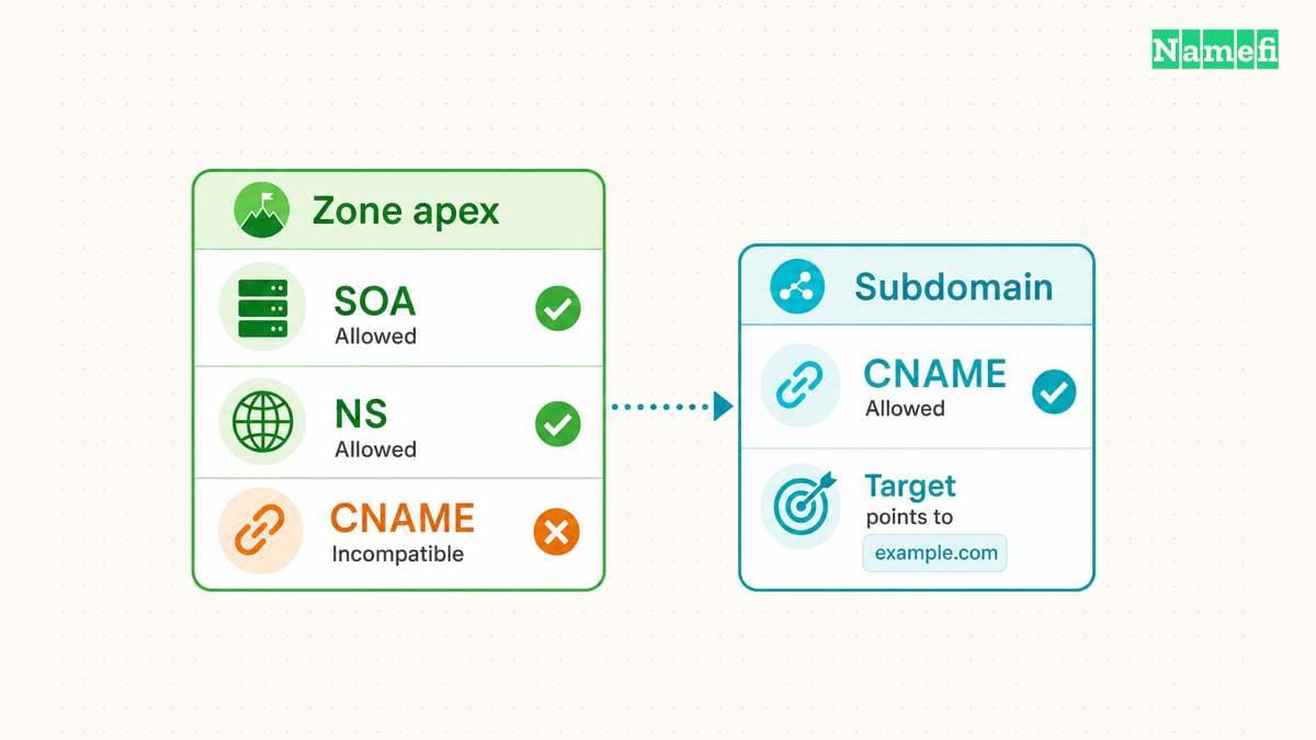 Apex requirements prevent ordinary CNAME records from sharing the zone name.