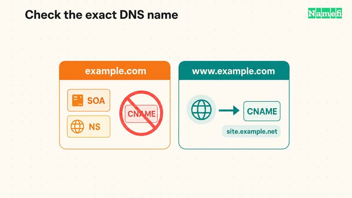 The apex needs SOA and NS records, while a separate www name can use a CNAME.