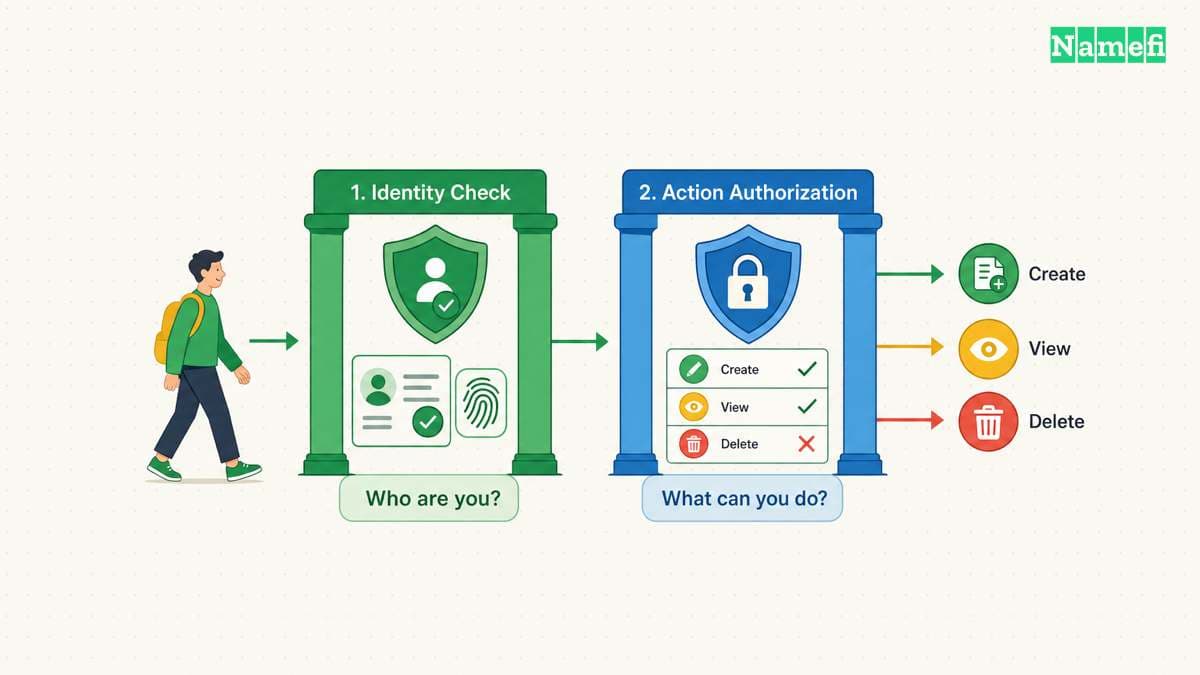 Authentication and authorization establish different controls.