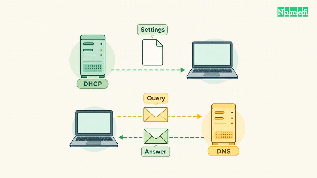 DHCP supplies client settings and DNS supplies answers.