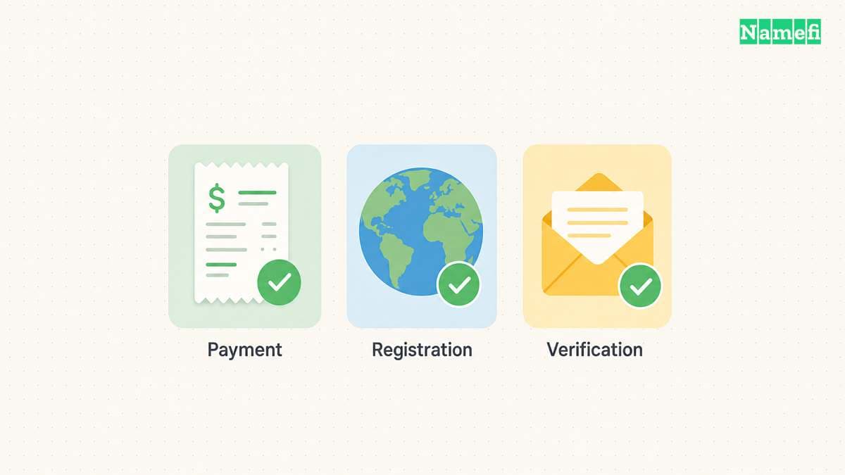 Payment, registration, and contact verification appear as separate checks
