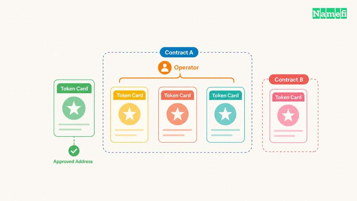 Token approvals and operator approvals grant different scope.