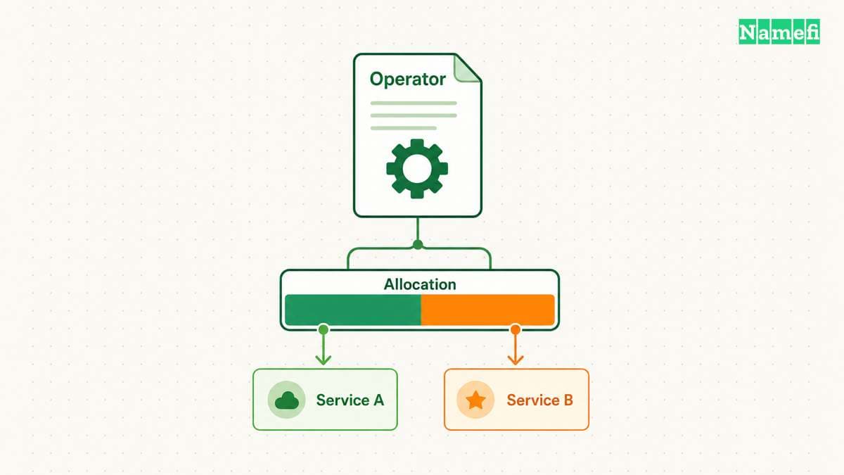 The diagram illustrates eigenLayer assigns slashable stake through operator sets.