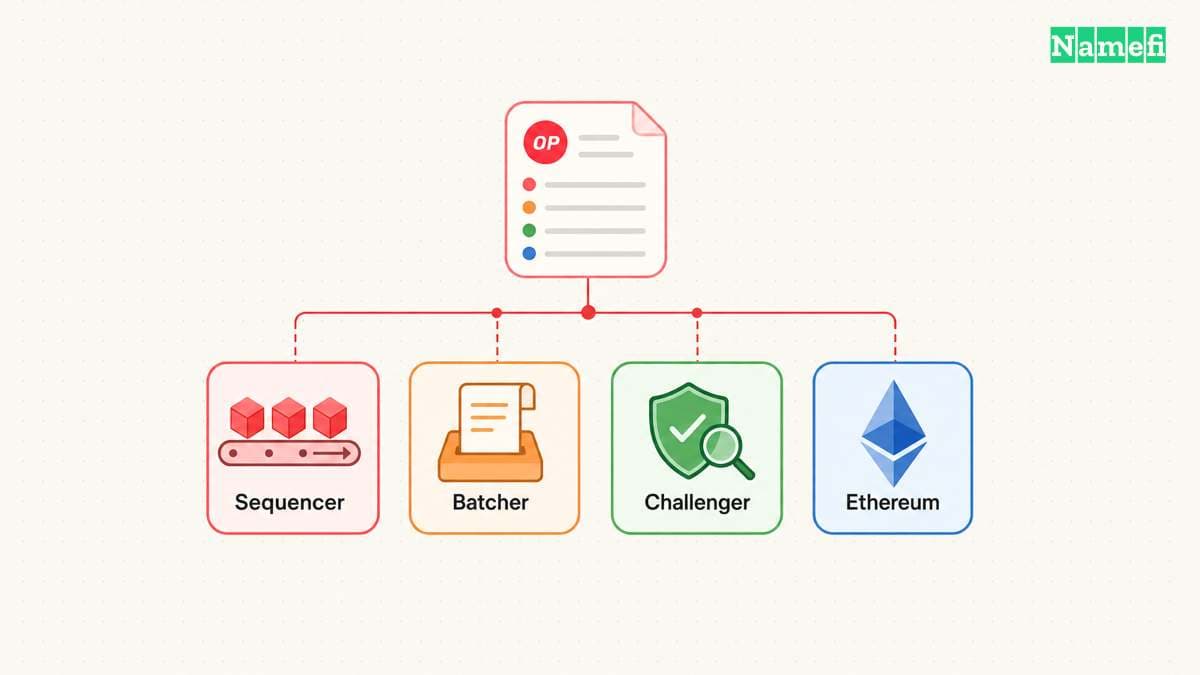 The diagram illustrates op stack gives teams a standard rollup architecture.