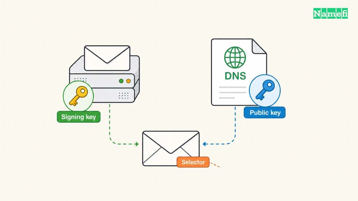 DKIM retrieves the public key through a selector.