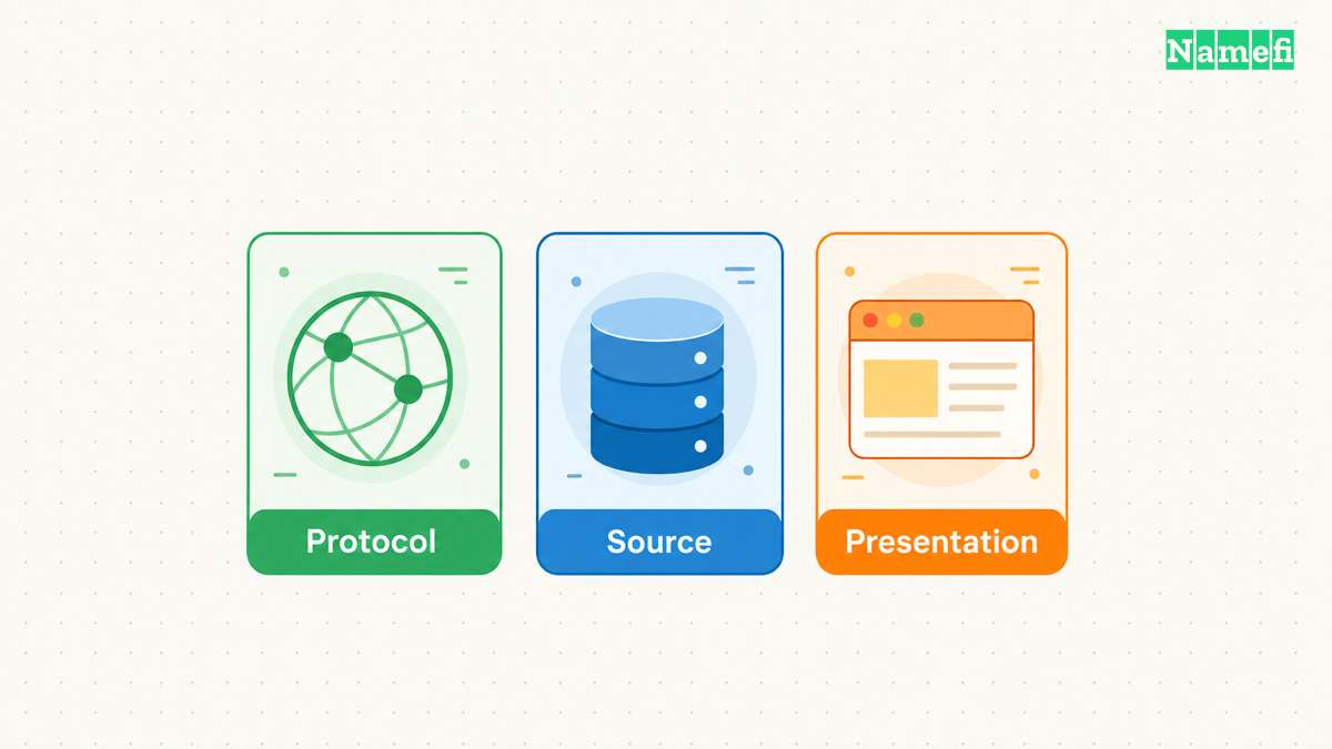 Protocol, source, and presentation form separate parts of a lookup.