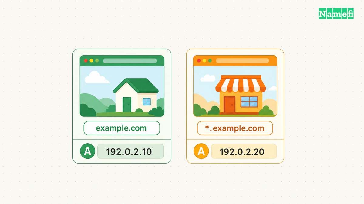 A wildcard supplies records when a matching name is missing.