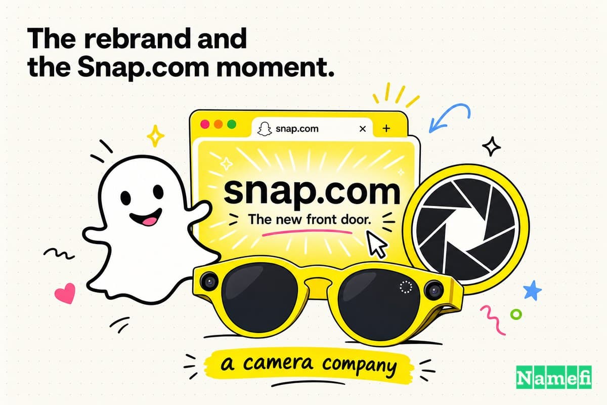 Playful illustration of Snapchat becoming Snap Inc a camera company with Spectacles and snap.com