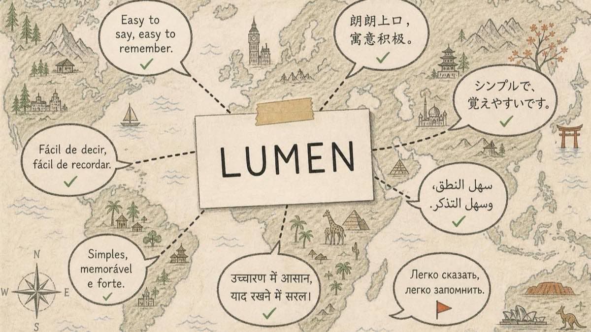 Editorial illustration of a name card being checked against multiple languages and scripts on a world map, with one flagged for a bad meaning