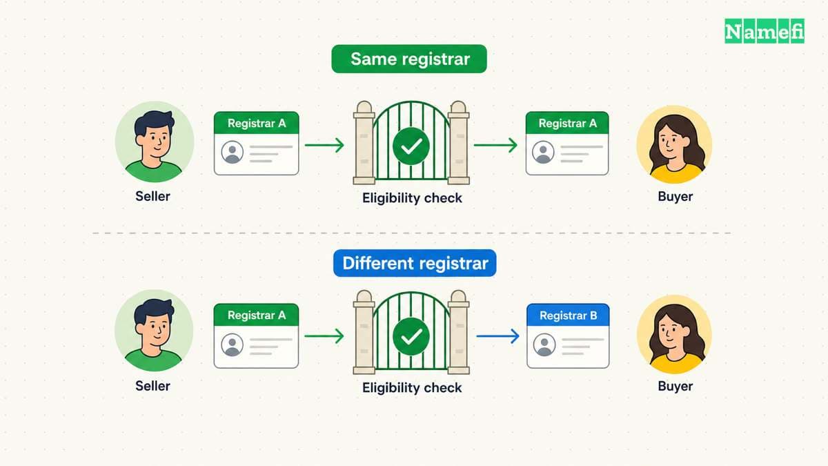 Choose the receiving route: Same registrar, Different registrar, Check eligibility