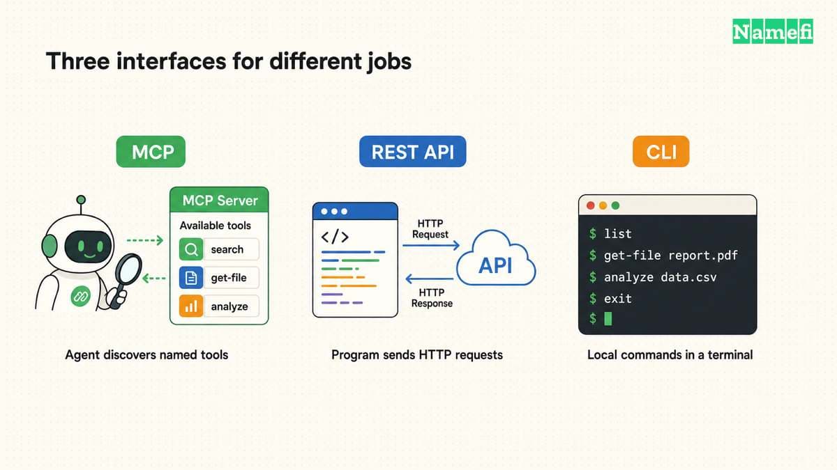 MCP and REST expose different interfaces to tools and services.