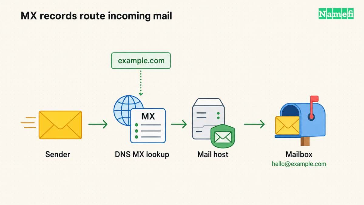 MX records identify the receiving mail host for a custom-domain address.
