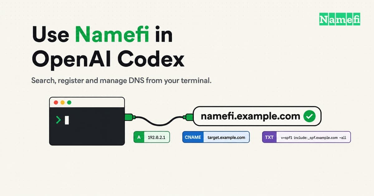 How to Use Namefi in OpenAI Codex: Search, Register and Manage DNS
